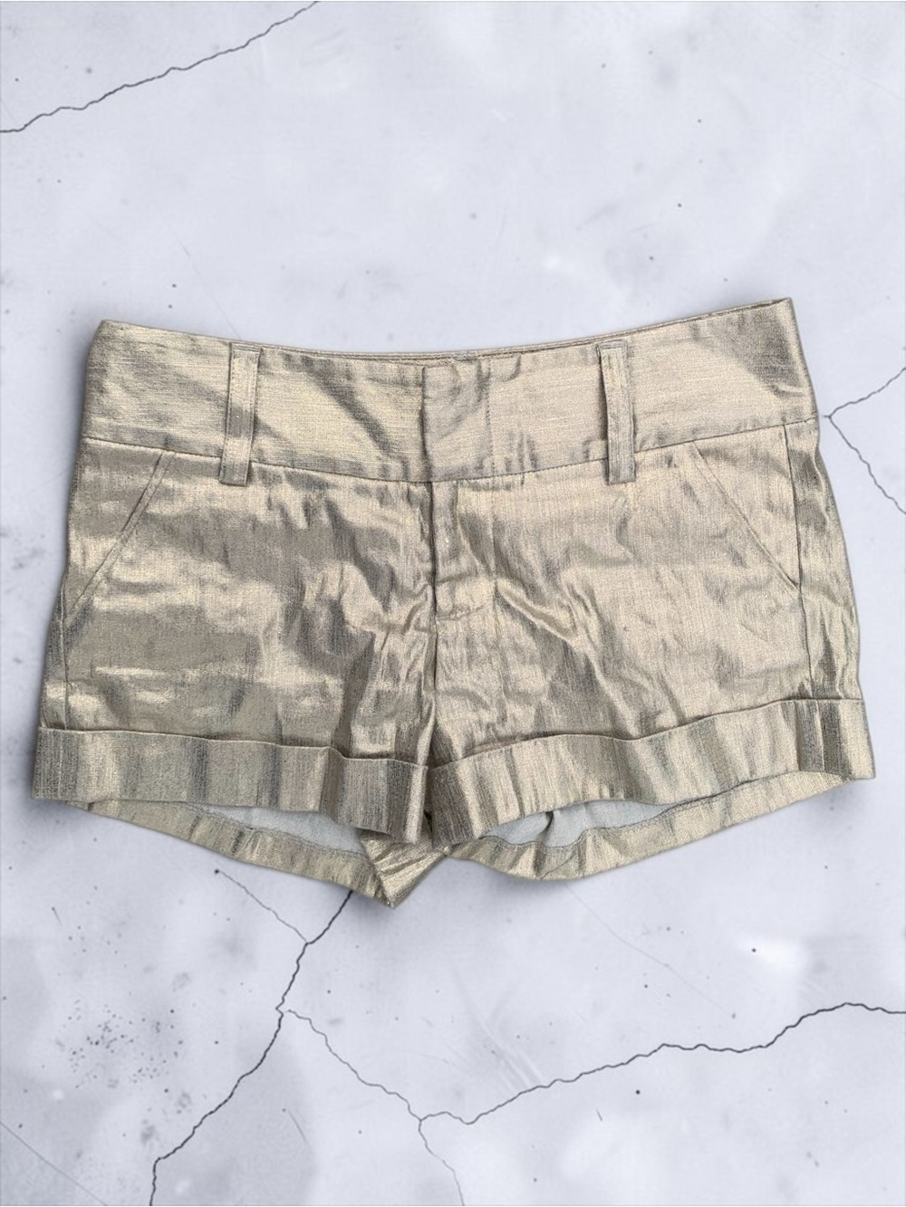 Alice + Olivia Metallic Gold High-Waist Linen Shorts 6